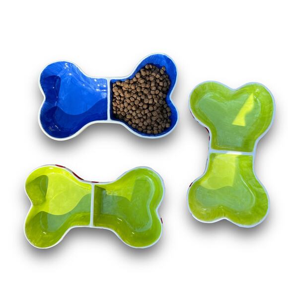 Dog Food & Water Bowl in a Dog Bone Shape with Peppermint Design - Picture 9 of 10